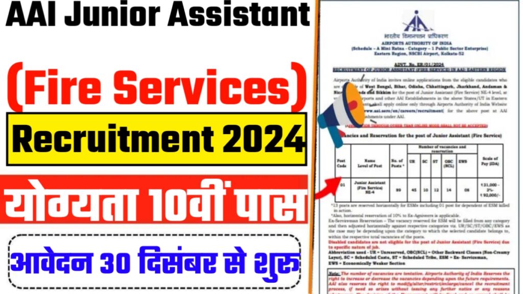 AAI Junior Assistant (Fire Services) Recruitment 2024