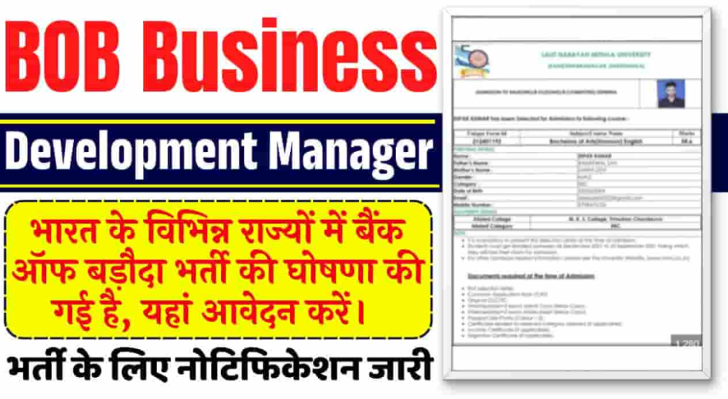 BOB Business Development Manager Vacancy 2025