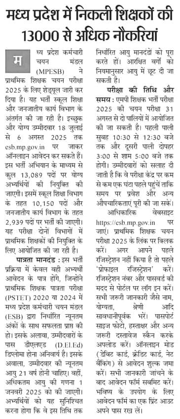 MP TEACHER VACANCY 2025